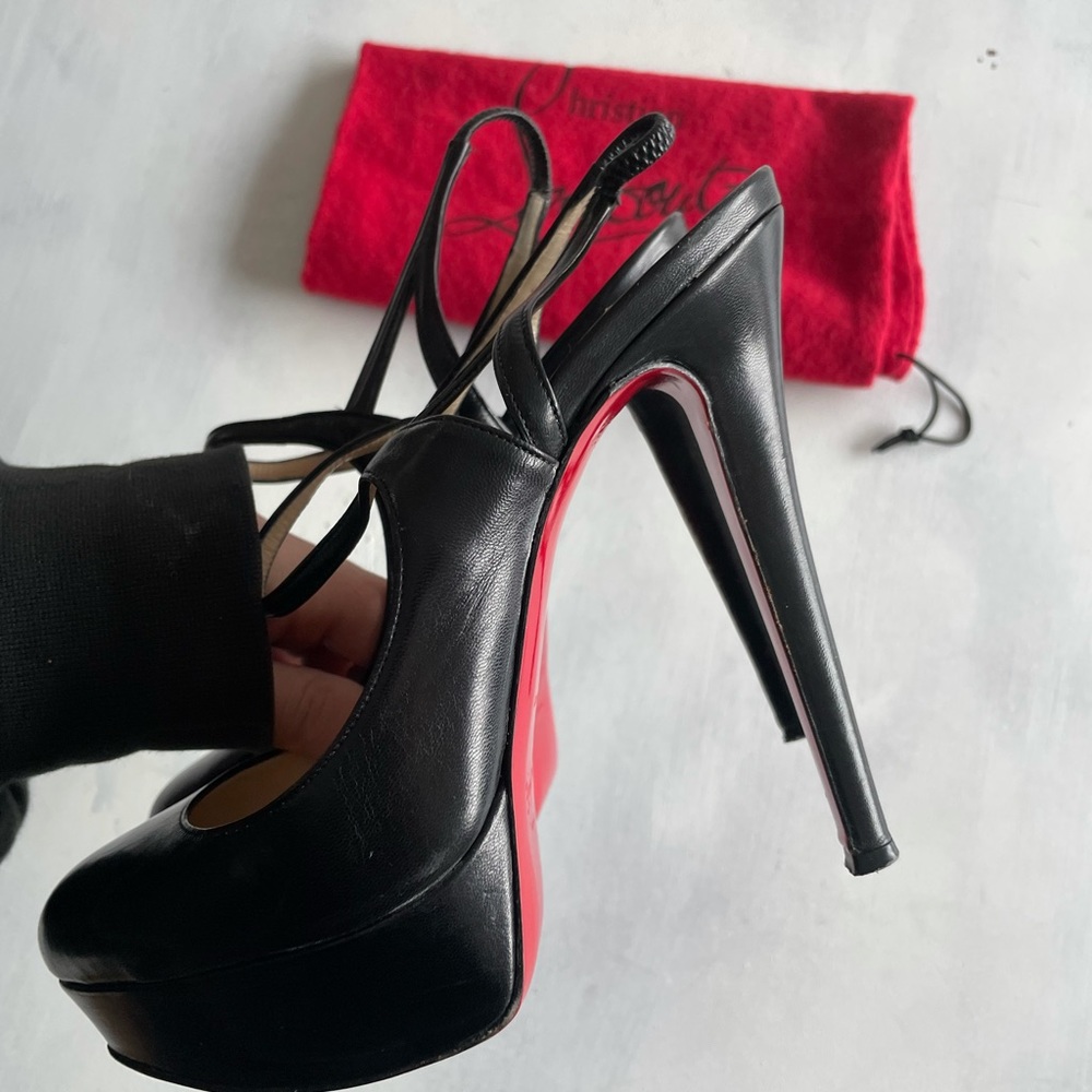 Christian Louboutin Black Leather Strappy Platform Pump Heels - Picture 6 of 10